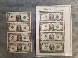 Uncut $2 /$1 Dollar Bill Sheets 2003