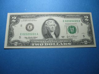 2003 A $2 Two Dollar Bill Fancy Binary Serial Number 02020220