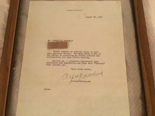 1940 Letter Written And Signed By Alfred Hitchcock Referencing Movie “rebecca”