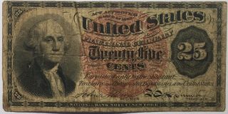 1863 Twenty Five Cents Fractional Currency Washington Bank Note 25c