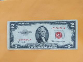 1953 C Star Note Two Dollar Bill $2 Red Seal,  Circulated E718