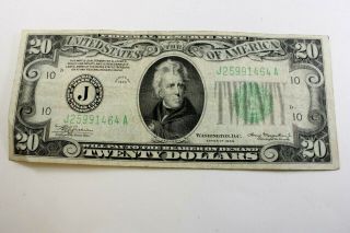 One United States 1934 Twenty Dollar Federal Reserve Note Fine Kansas City