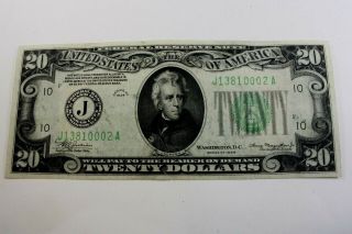 One United States 1934 Twenty Dollar Federal Reserve Note Fine,  Kansas City