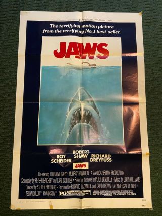 Jaws 1975 Vintage Folded One - Sheet Movie Poster