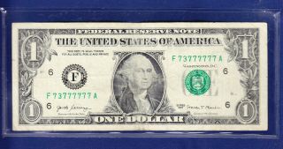 2017 $1 Federal Reserve Note Serial Number F73777777a