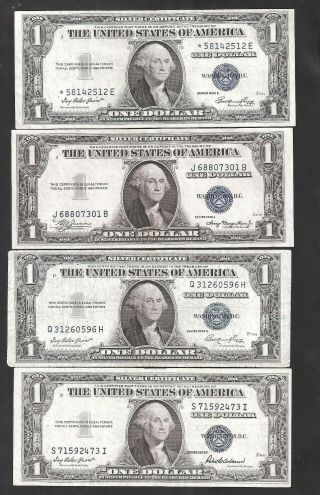 Gorgeous Set Of 4 One Star Note1935 $1 Silver Certificates,  Series A,  E,  F