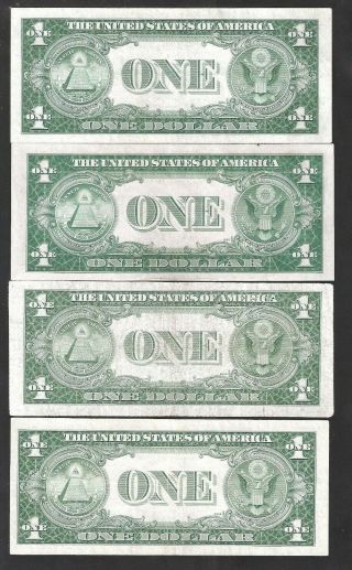 GORGEOUS SET OF 4 ONE STAR NOTE1935 $1 SILVER CERTIFICATES,  SERIES A,  E,  F 2