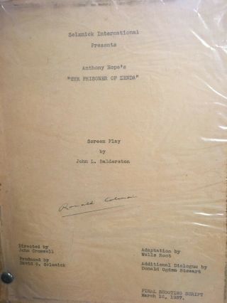 The Prisoner Of Zenda,  Final Shooting Script,  Signed By Ronald Colman 1937