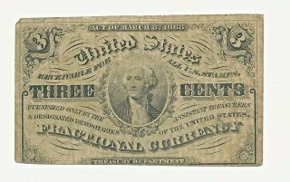 1863 3 Three Cents Fractional Currency Washington Bank Note Civil War