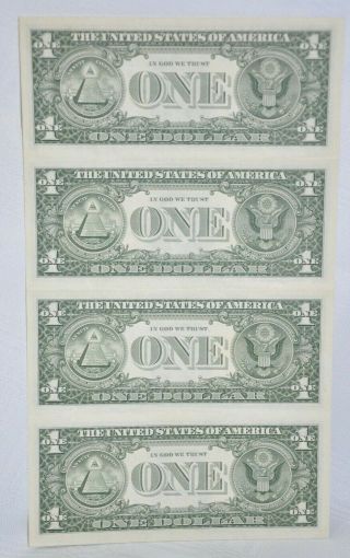 1 Sheet of 4 1985 Uncut One Dollar Bills - Atlanta Fed.  Reserve 2