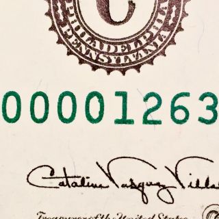 1988a $1 Frn Fancy Serial Number C00001263d Low Serial Number Over Inking Error