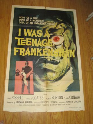 I Was A Teenage Frankenstein 1sh Movie Poster 1957 Monster,  Sexy Girl