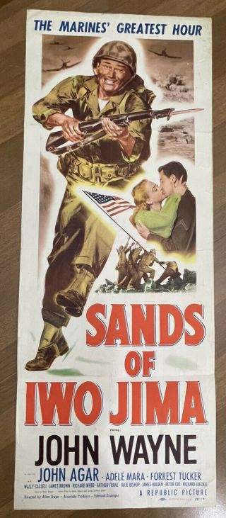 John Wayne Movie Poster 14x36 Inch Insert For The 1950 Film Sands Of Iwo Jima