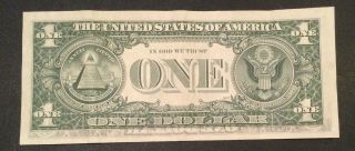 1974 $1 Federal Reserve Note Partial Front To Back Printing Error