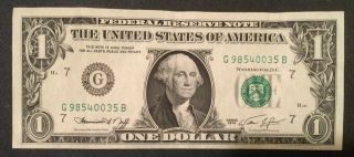1974 $1 Federal Reserve Note Partial Front To Back Printing Error 3