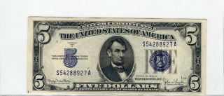 Series 1934 D $5 Five Dollars Blue Seal Silver Certificate Note - 3