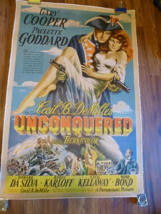 Unconquered Gary Cooper Paulette Goddard Original1947 One Sheet On Linen