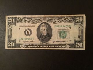 1950 B Twenty $20 Dollar Federal Reserve Note Old Money U.  S.  Currency