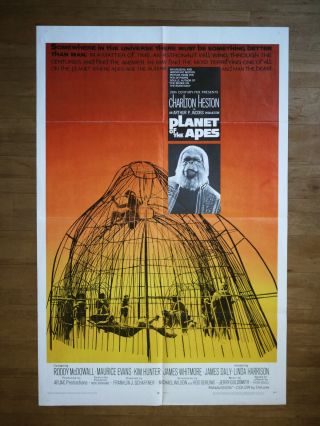 1968 Planet Of The Apes Poster 27 X 41 " Movie 1 Sheet Charlton Heston