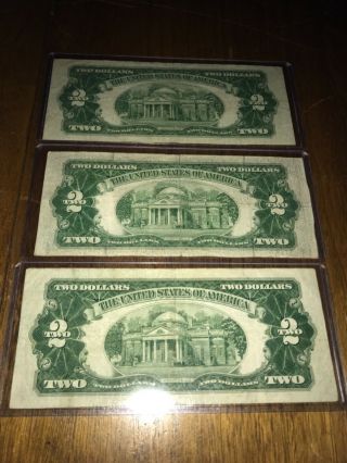 Three 1953 Two Dollar Note Red Seal $2 Bill US CURRENCY OLD MONEY 3