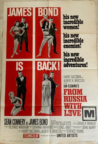 James Bond Movie Poster From Russia With Love Vintage 1 Sheet B