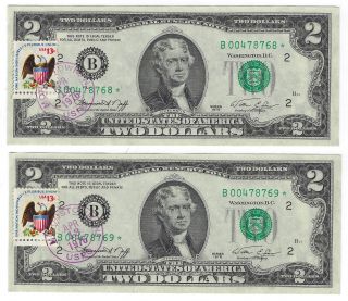 $2 1976 Frn York Star Notes Fr 1935b Bicentennial Stamps Unc