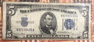 1934 - D Us 5 Five Dollar Bill Silver Certificate Blue Seal Collector Note