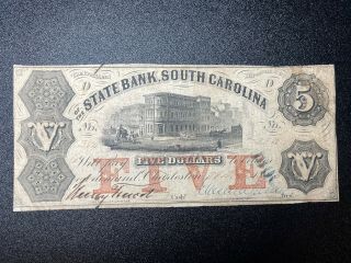 1857 The President Of The State Bank Of South Carolina $5 Obsolete Note