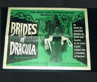 Rare 1960 Brides Of Dracula 1/2 Sheet Movie Poster Brilliant Color Peter Cushing