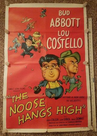 Vintage 1949 The Noose Hangs High Abbott Costello Sheet 27 " X 41 " Movie Poster