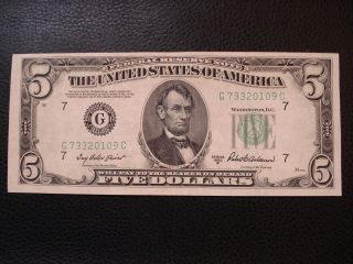 1950b Five Dollar Bill $5 Federal Reserve Note Green Seal No In God We Trust.