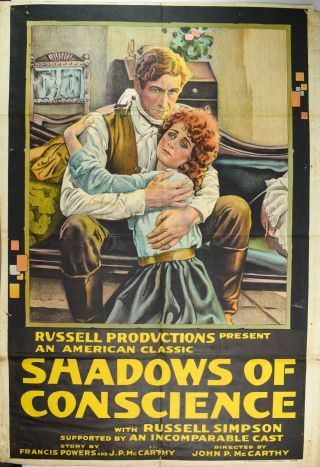 1921 Silent Film Poster Shadows Of Conscience Russell Simpson - Cr - 39