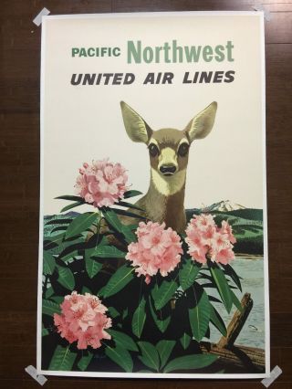 Pacific Northwest - United Airlines - Art By Stan Galli (1955) 39 " X 25 " Trav.