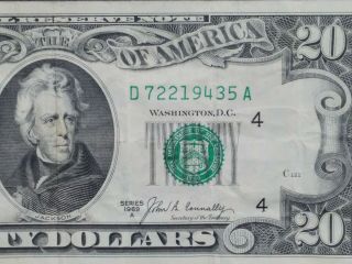 52 Year Old 1969 D Series A $20 Dollar Bill D72219435a Cleveland Ohio