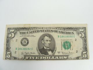 1977 A Five $5 Dollar Bill Misaligned/misprint Error Front & Reverse