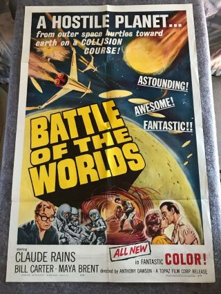 Battle Of The Worlds 1963 Orig.  1 Sheet Movie Poster 27 " X 41 " (f, ) Claude Rains