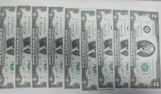 Nine 1976 Us $2 Federal Reserve Notes - Consecutive And Uncirculated