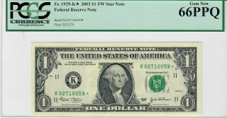 Fr.  1929 - K 2003 $1 Star Federal Reserve Note Bill Dallas Pcgs 66ppq