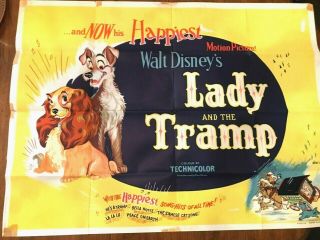 Lady And The Tramp 1955 Release Poster 30 X 40 Vintage Disney