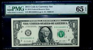 $1 2015 Coin & Currency Set (note Only) - Pmg 65 Epq Gem Uncirculated