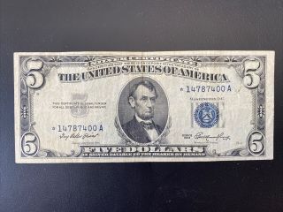 Series 1953 A Blue Seal Silver Certificate $5 Five Dollars Note | Star Note