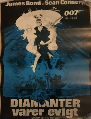 James Bond 007 Diamonds Are Forever Sean Connery 1971 33x24 Danish Movie Poster