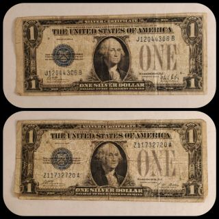 (2) United States One Dollar Silver Certificate 1928a 1928b Series Blue Seal