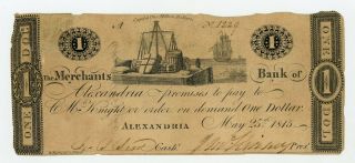 1815 $1 The Merchants Bank Of Alexandria,  D.  C.  Note