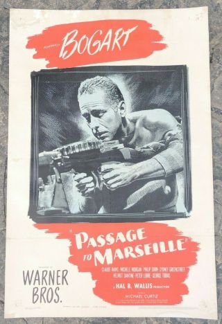 1944 Humphrey Bogart Passage To Marseille 27 X 41 One Sheet Litho Movie Poster