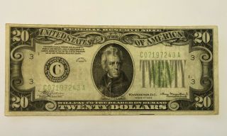 Series 1934 Federal Reserve Note ($20.  00 Bill) Light Green Seal Vf/xf