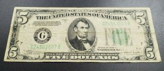 1934 C $5 Frn Federal Reserve Note Bill Misaligned Serial Letter Variety Error