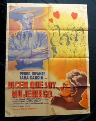 Pedro Infante Dicen Que Soy Mujeriego Sara Garcia Orig Mexican Movie Poster 1947