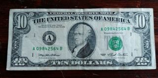 1993 $10 Dollar Bill Federal Reserve Of Boston A09842564b