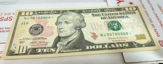 2017 $10 Frn Federal Reserve Star Note Low Double Repeat Serial Choice Unc